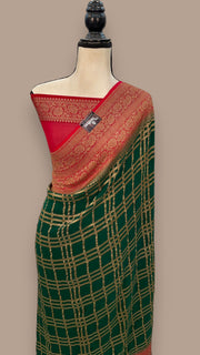 Green Pure Khaddi Georgette Handloom Banarasi Saree - The Handlooms