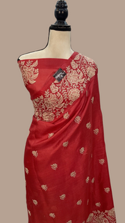 Tussar Silk Handloom Banarasi Saree With Chikankari - The Handlooms