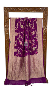 Purple Khaddi Georgette Handloom Banarasi Saree - All over Jaal Work with meenakari - The Handlooms