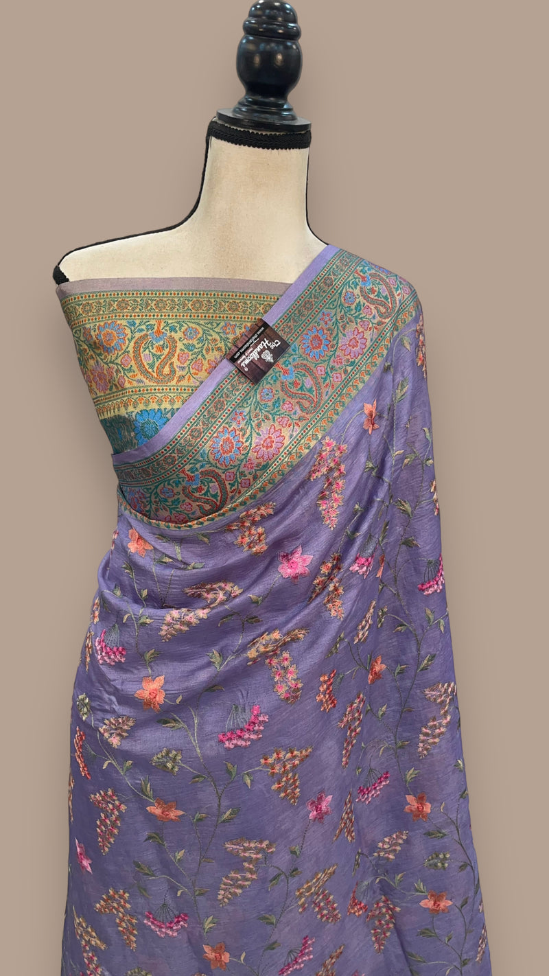 Tussar Silk Handloom Banarasi Saree With Chikankari - The Handlooms