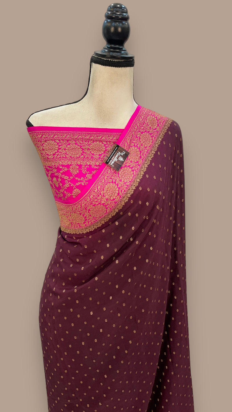 Khaddi Crepe Georgette Banarasi Saree -  Antique zari - The Handlooms