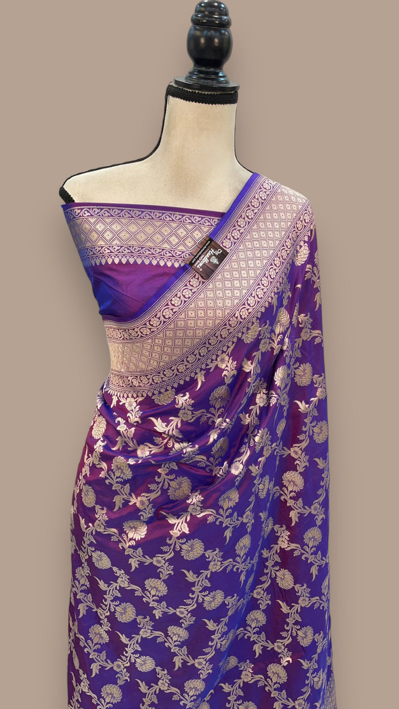 Purple Pure Katan Silk Banarasi Handloom Saree - All over Jaal work - The Handlooms