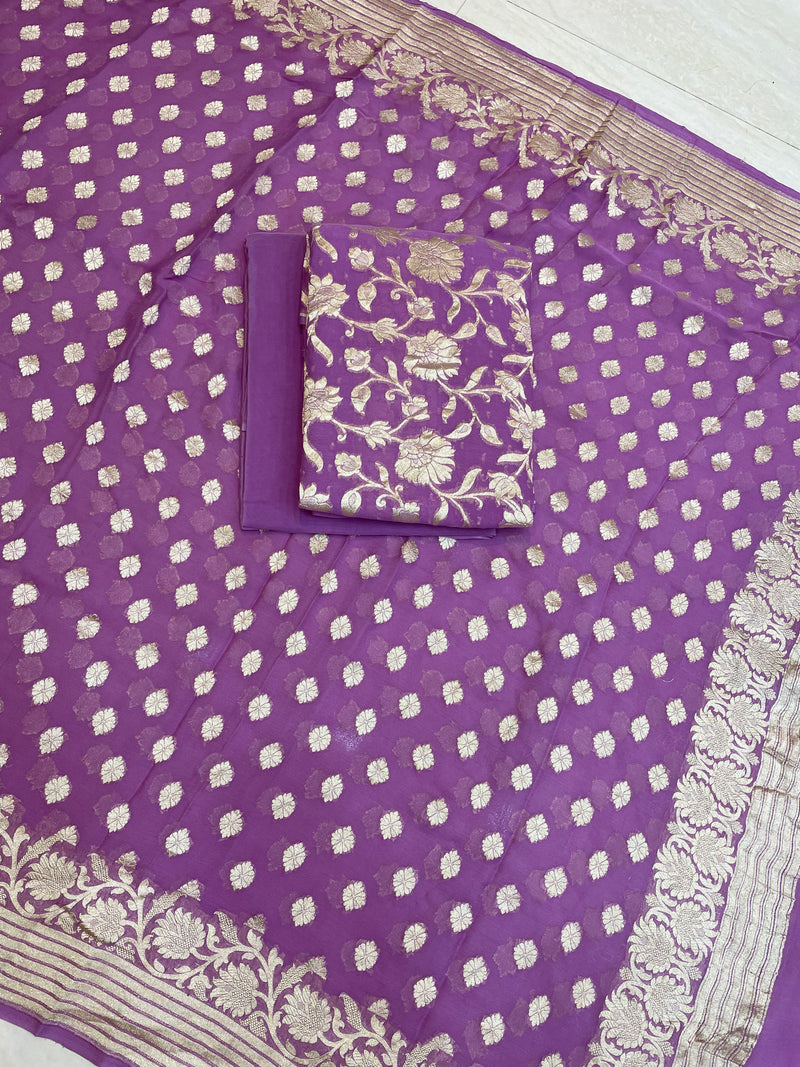 Pure Khaddi Georgette Banarasi Dress material - The Handlooms