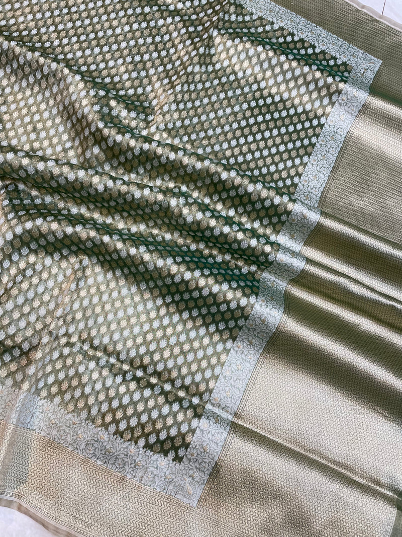 Pure Tissue Reshmi Zari Banarasi Brocade Handloom Saree - The Handlooms