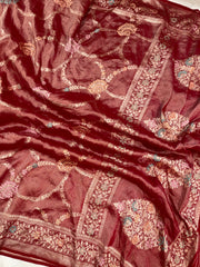 Pure Tussar Georgette Brocade Handloom Banarasi Saree - The Handlooms