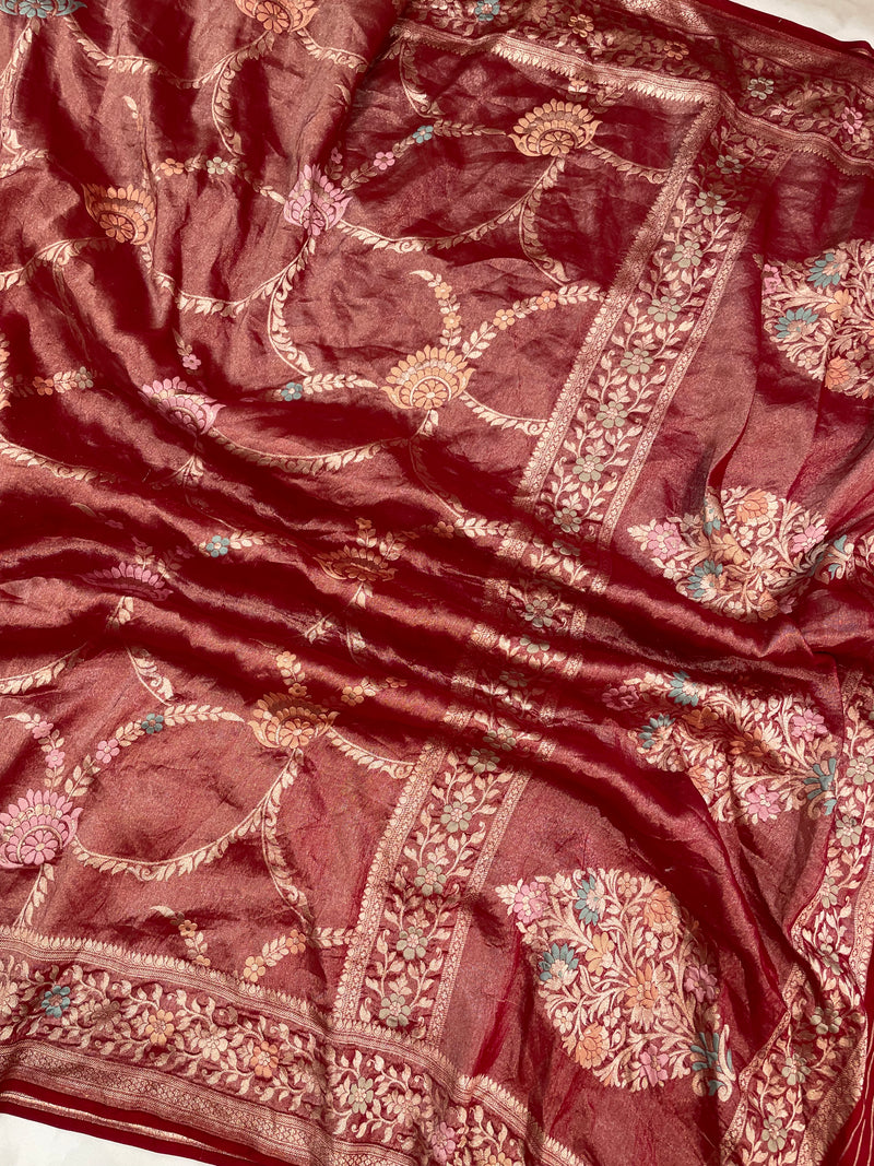 Pure Tussar Georgette Brocade Handloom Banarasi Saree - The Handlooms