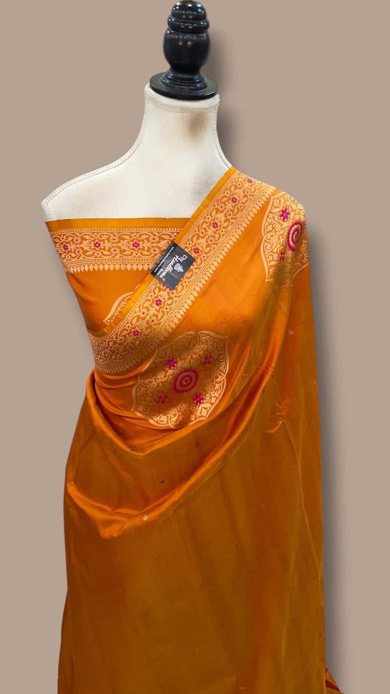 Pure Katan Silk Banarasi Handloom Saree - All Over Kadua Motifs With Meenakari