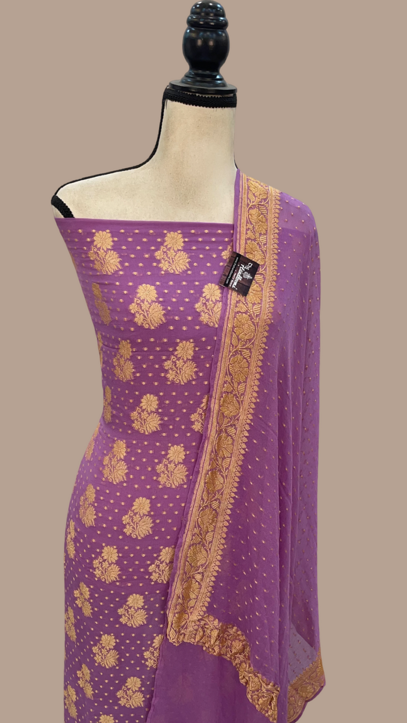 Mauvee Pure Khaddi Georgette Banarasi Dress material - The Handlooms
