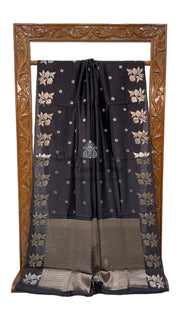 Black Pure Mango Silk Banarasi Handloom Saree - The Handlooms