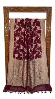 Brown Khaddi Georgette Handloom Banarasi Saree - All over Jaal Work with meenakari - The Handlooms
