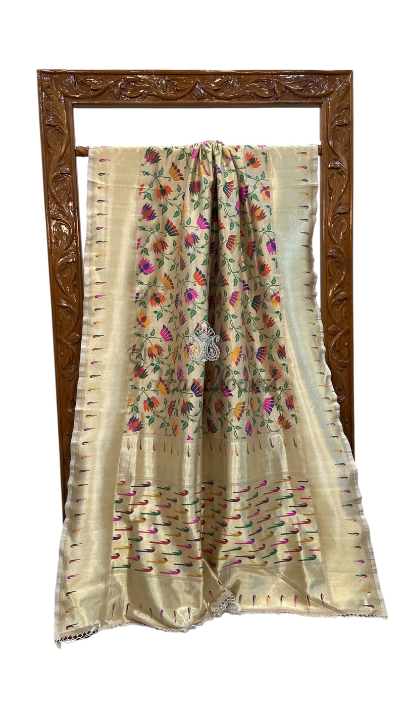Real Zari Pure Kim Khab Katan Silk Banarasi Handloom Saree - Tanchui Brocade