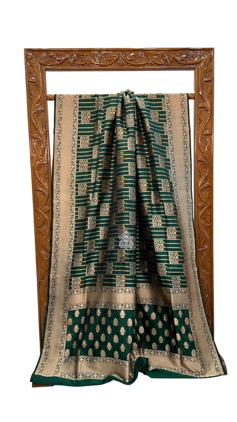 Pure Katan Silk Banarasi Handloom Saree - All Over Jaal Work With Meenakari