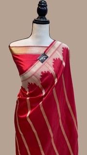 Red Pure Katan Silk Banarasi Handloom Saree - All over Kadua work - The Handlooms