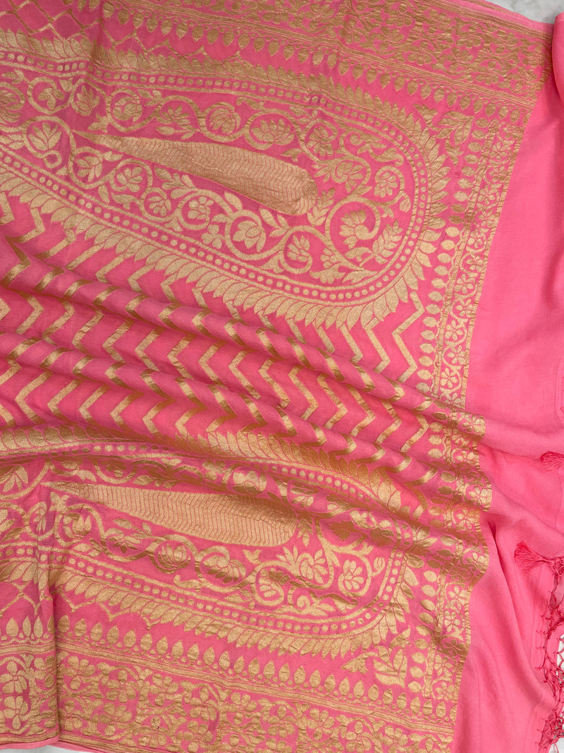 Pure Khaddi Georgette Dupatta - gold zari - The Handlooms
