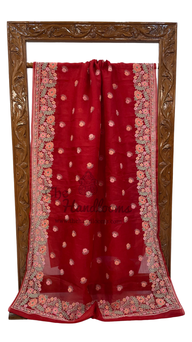 Pure Organza Chikankari Handloom Banarasi Saree - The Handlooms