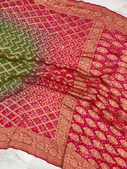 Dual Shade Pure Georgette Banarasi Bandhej Handloom Saree - The Handlooms