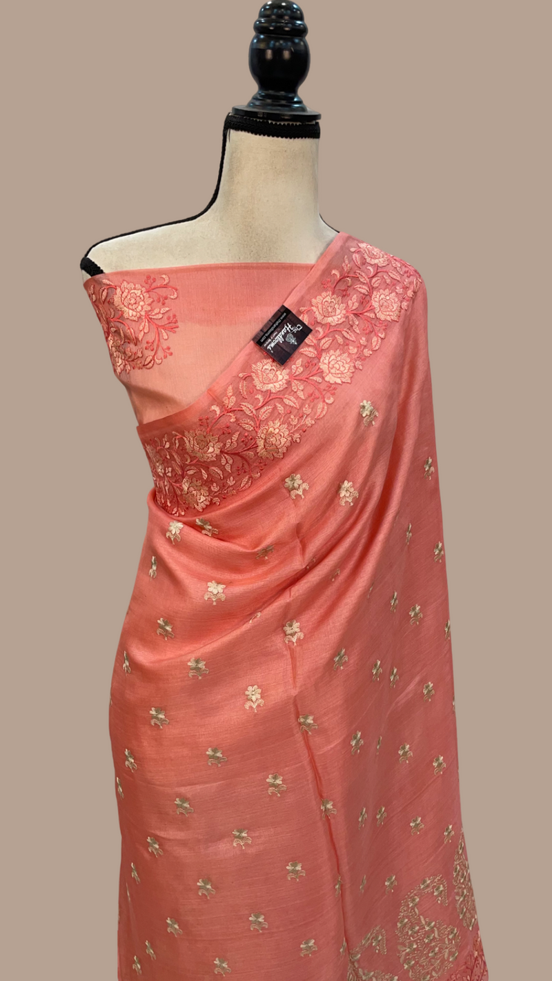 Tussar Silk Handloom Banarasi Saree With Chikankari - The Handlooms