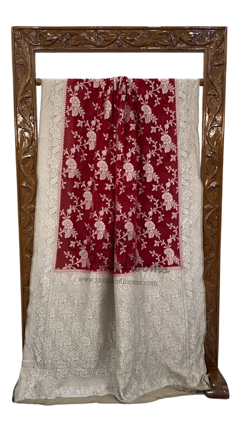 Red Khaddi Georgette Banarasi Saree - The Handlooms