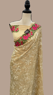 Pure Georgette Chikankari Handloom Banarasi Saree - The Handlooms