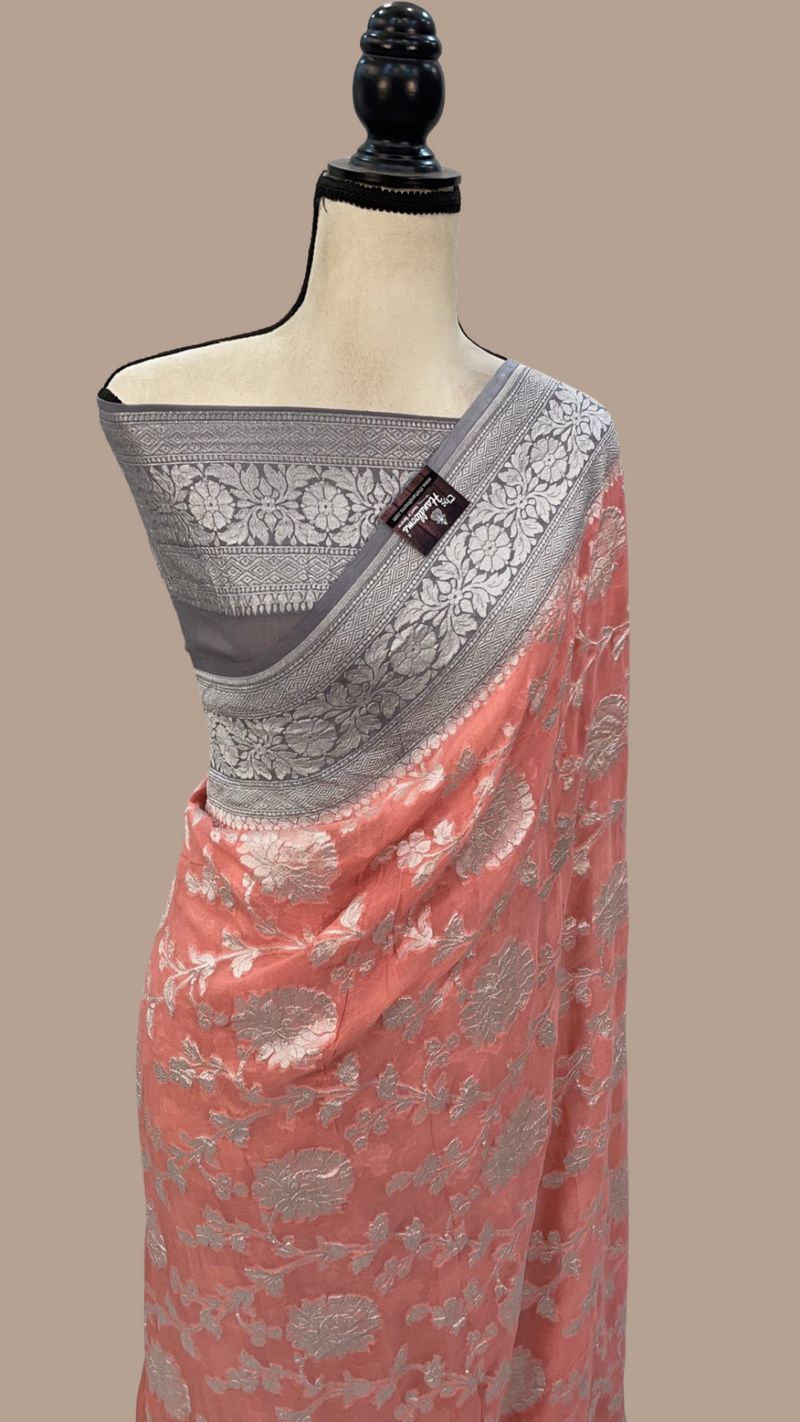 Pure Khaddi Georgette Handloom Banarasi Saree - The Handlooms