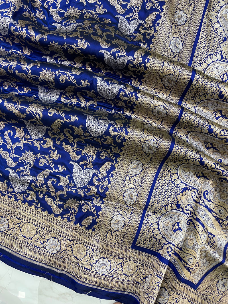 Pure Katan Silk Banarasi Handloom Saree - All over Sona Roopa Jaal work - The Handlooms