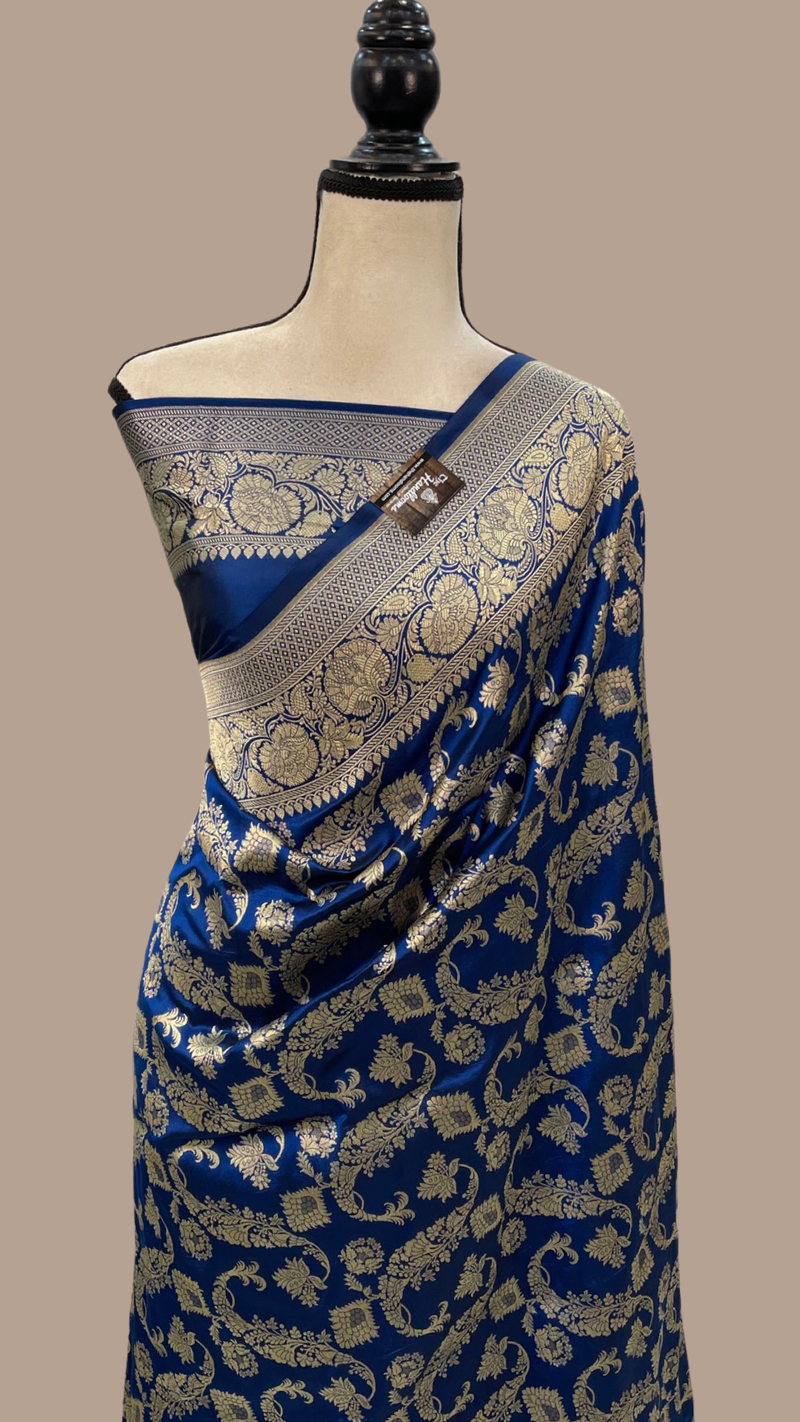 Royal Blue Pure Katan Silk Banarasi Handloom Saree - All Over Jaal Work - The Handlooms