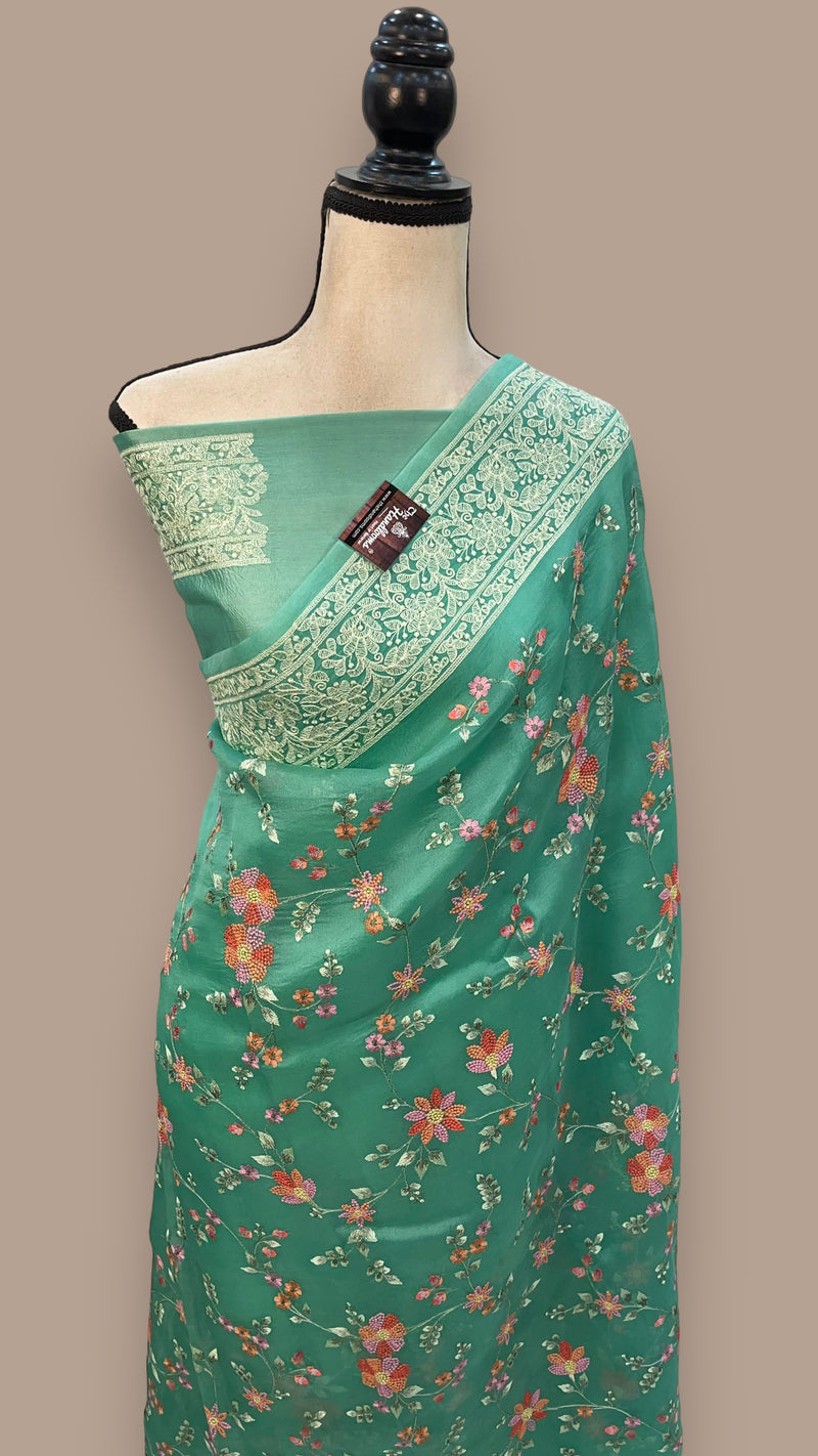 Pure Organza Chikankari Handloom Banarasi Saree - The Handlooms