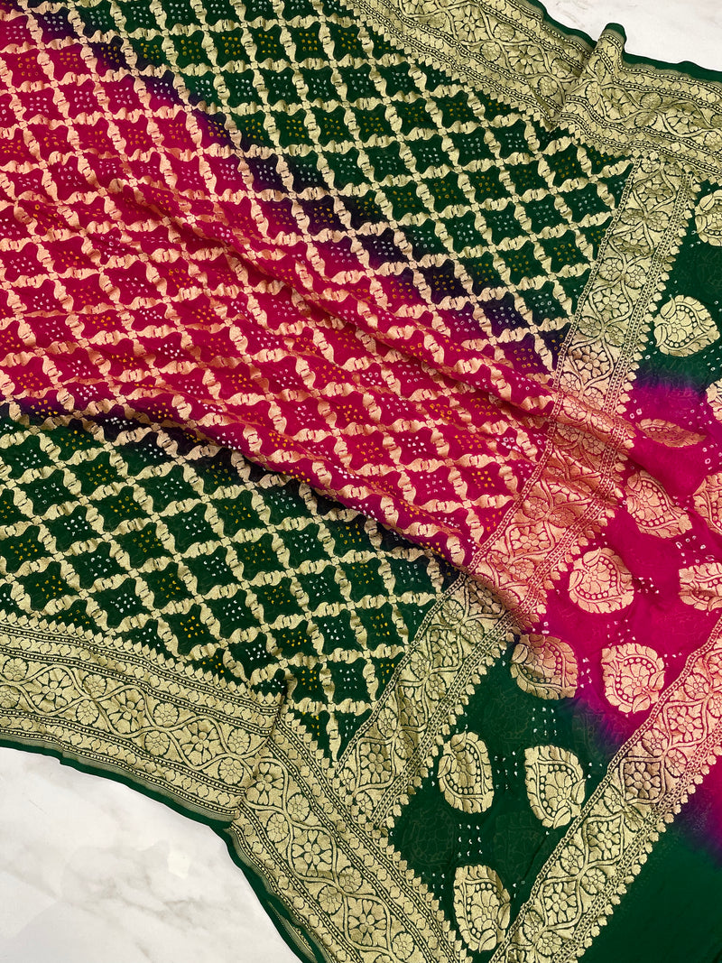 Pure Georgette Banarasi Bandhej Handloom Dupatta - The Handlooms