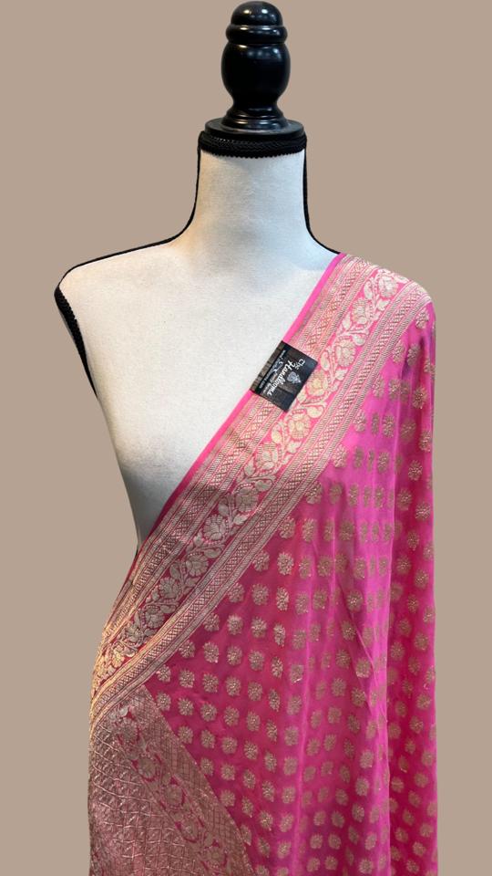 Pure Khaddi Georgette Dupatta - water zari - The Handlooms