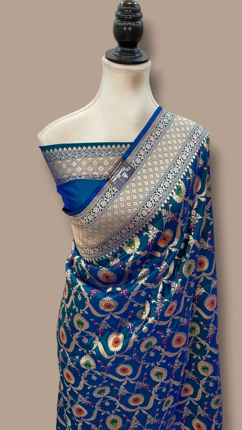 Pure Katan Silk Banarasi Handloom Saree - All Over Jaal Work With Meenakari