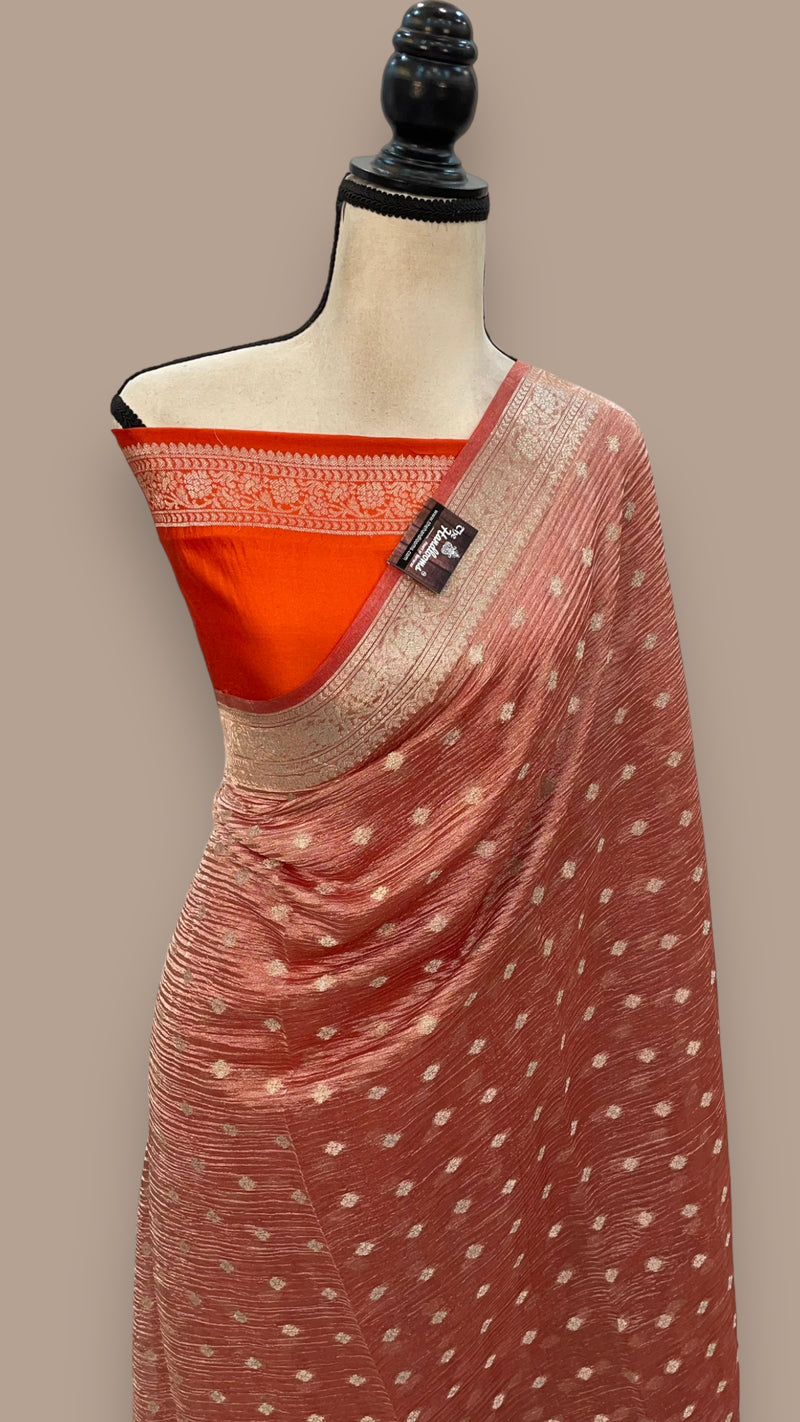 Pure Kora Tissue Crush Handloom Banarasi Saree - The Handlooms
