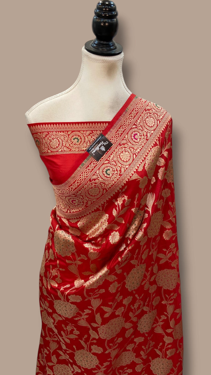 Pure Katan Silk Banarasi Handloom Saree - All Over Jaal Work With Meenakari - The Handlooms
