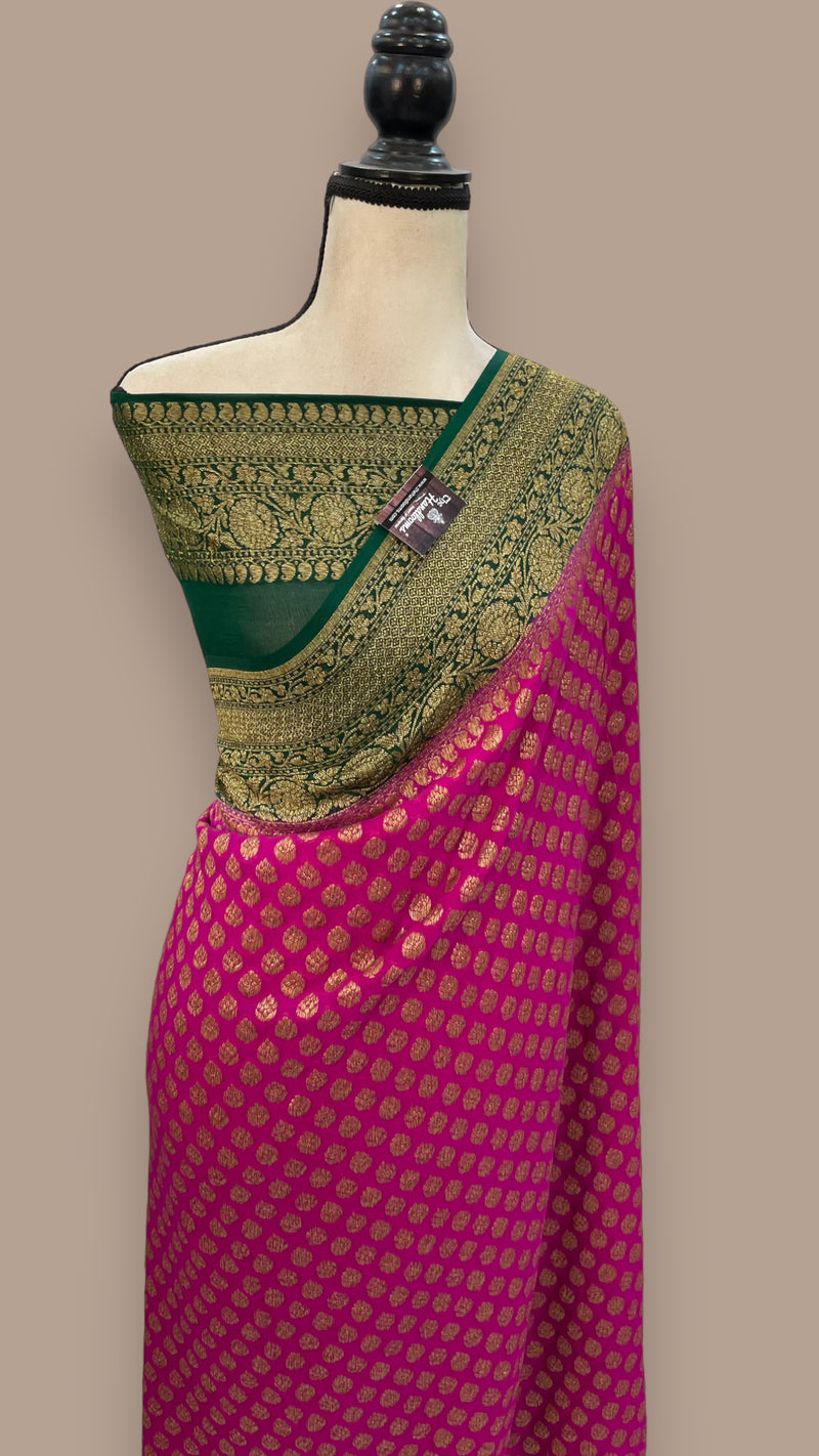 Khaddi  Georgette Handloom Banarasi Saree -  Antique zari - The Handlooms