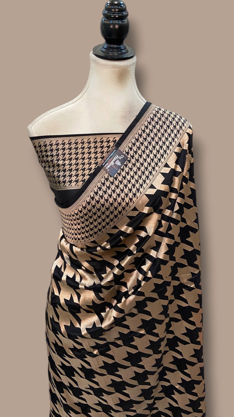 Black Pure Katan Silk Banarasi Handloom Saree - All Over Gold Zari Jaal Work