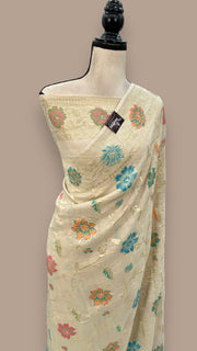 Pure Tussar Georgette Handloom Banarasi Saree - All over Jaal Work with meenakari - The Handlooms