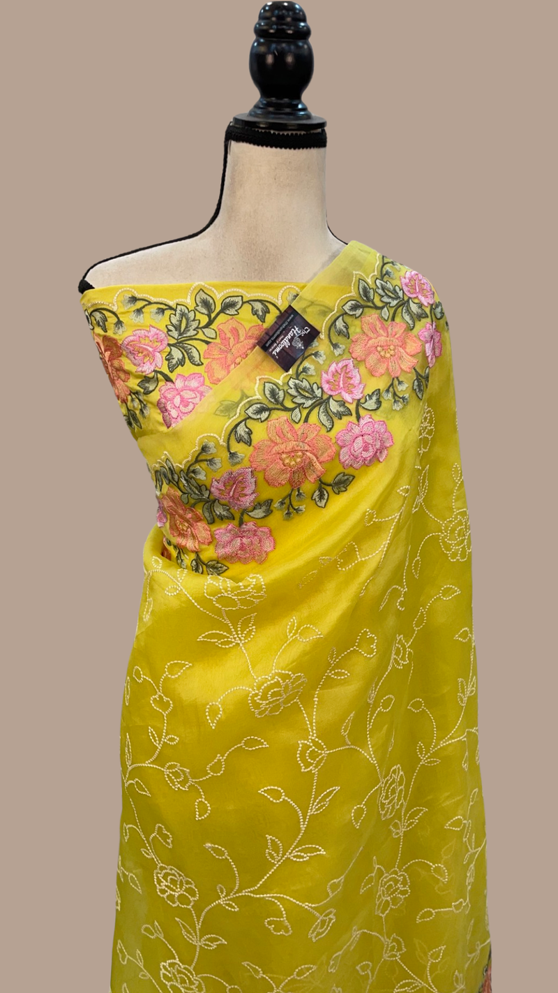 Pure Organza Chikankari Handloom Banarasi Saree - The Handlooms