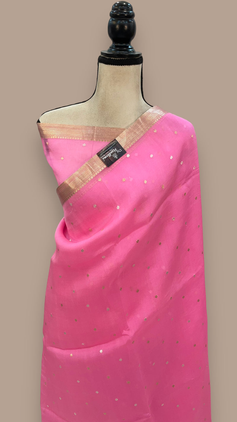 Pink Pure Kora Handloom Banarasi Saree all over kadua motifs - The Handlooms