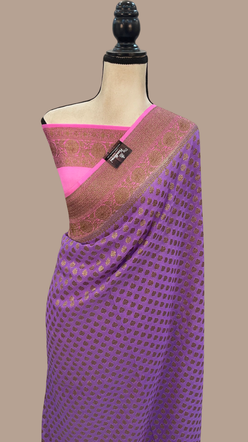 Khaddi Georgette Handloom Banarasi Saree -  Antique zari - The Handlooms