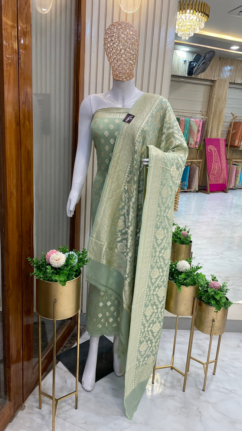 Khaddi Georgette Handlooms Banarasi Dress material - The Handlooms