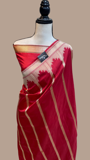 Red Pure Katan Silk Banarasi Handloom Saree - All over Kadua work - The Handlooms