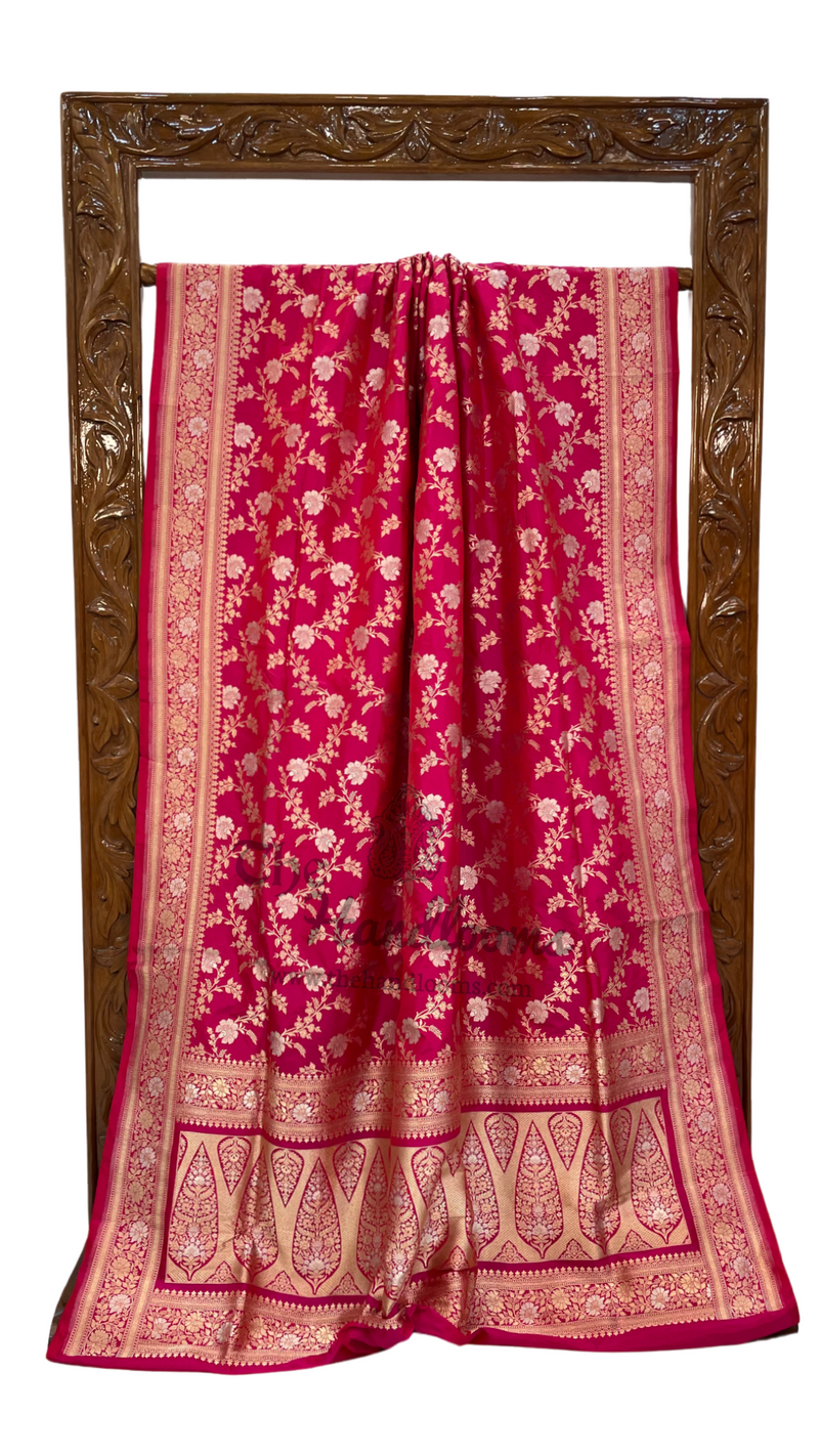 Pure Katan Silk Banarasi Handloom Saree - All over Sona Roopa Jaal work - The Handlooms