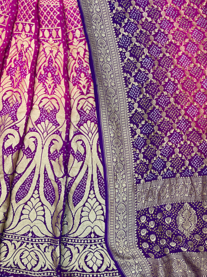 Pure Khaddi Georgette Bandhani Handloom Banarasi Lehenga - The Handlooms