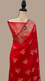 Red Pure Chiniya Silk Handloom Banarasi Saree - The Handlooms