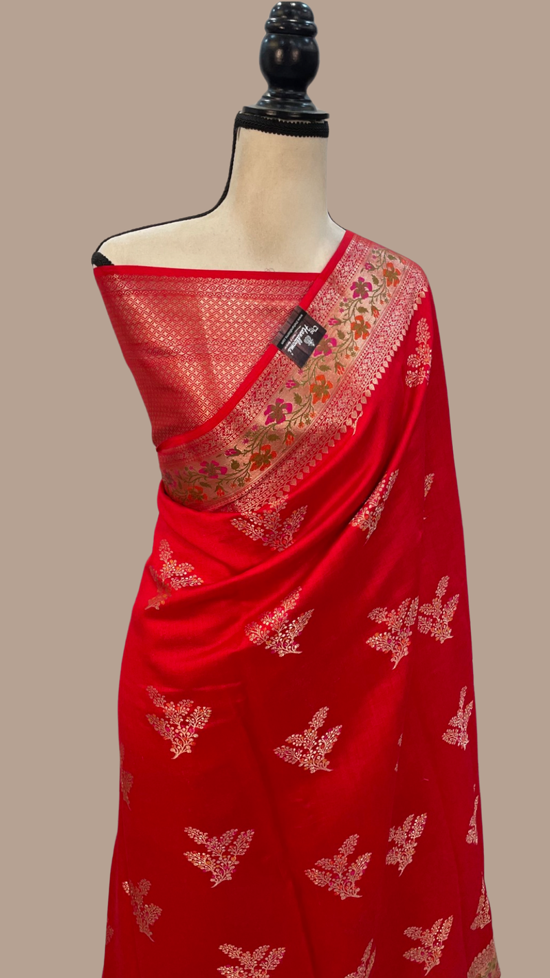 Red Pure Chiniya Silk Handloom Banarasi Saree - The Handlooms