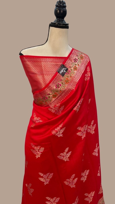 Red Pure Chiniya Silk Handloom Banarasi Saree