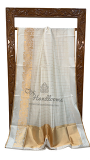 White Pure Katan Silk Banarasi Handloom Saree - The Handlooms