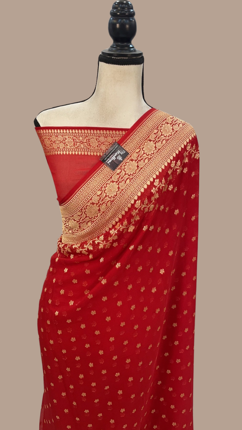 Khaddi Georgette Banarasi Saree - Gold zari - The Handlooms