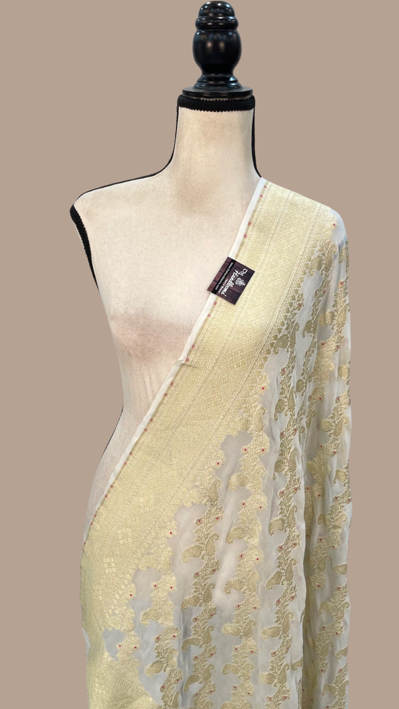 Pure Khaddi Georgette Dupatta - water zari - The Handlooms