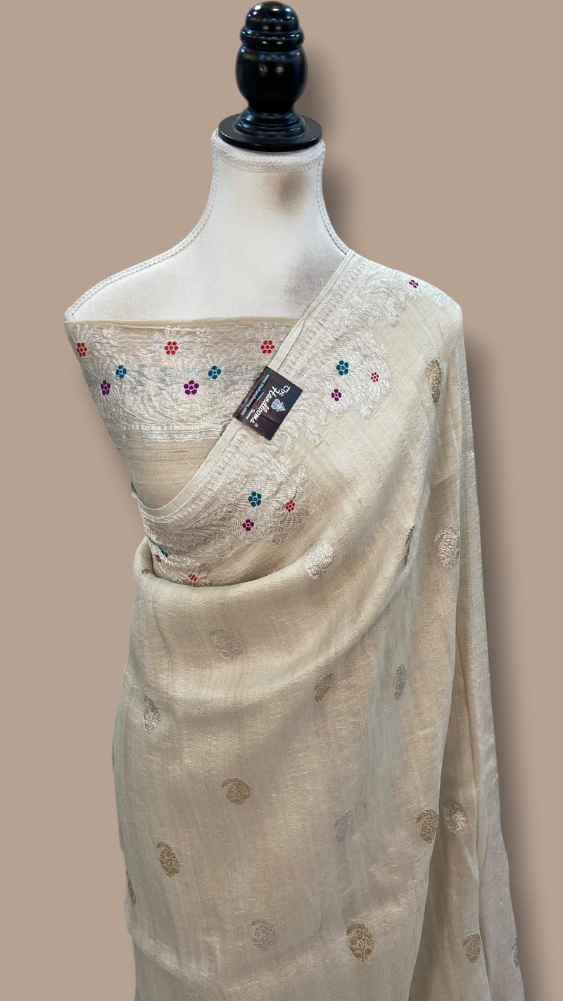 Pure Tussar Georgette Handloom Banarasi Saree With Meenakari
