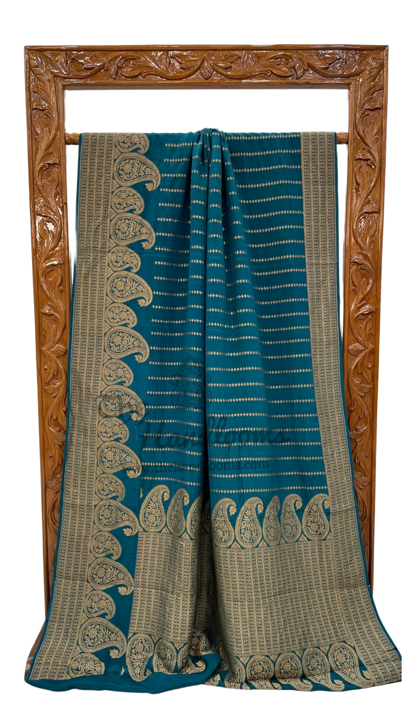 Pure Khaddi Crepe Georgette Banarasi Saree -  Antique zari - The Handlooms